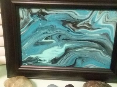 5x7 Framed Ocean Waves Pour Paint