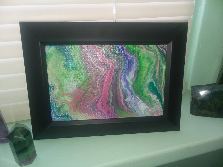 5x7 Framed Fluorite Inspired Pour Paint