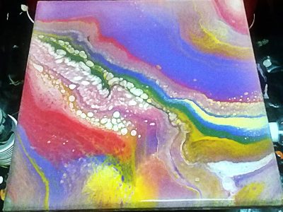 10x10 Rainbowish Stretched Canvas Acrylic Pour Painting