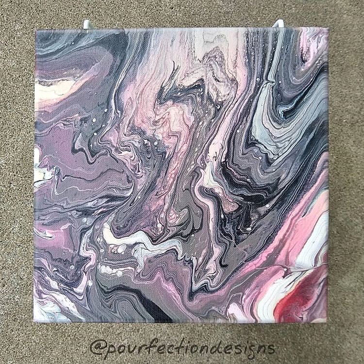 10x10 Stretched 10x10 Pink Stretched Canvas Pour Painting Pour Painting