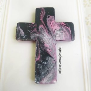 Pink Pour Painted Wooden Cross Magnet