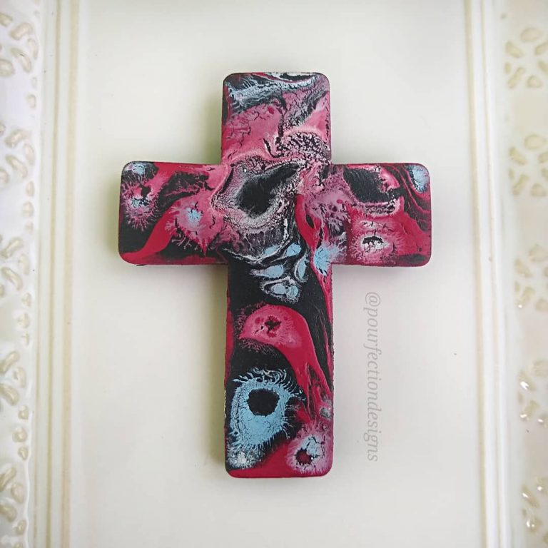 Red Pour Painted Wooden Cross Magnet