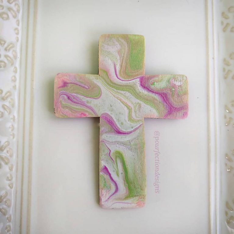 Spring Themed Red Pour Painted Wooden Cross Magnet