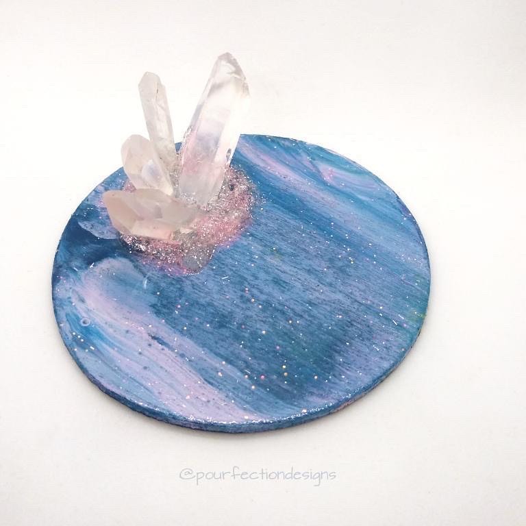Acrylic Pour Paint Wooden Round Crystal Trinket/Ring Holder