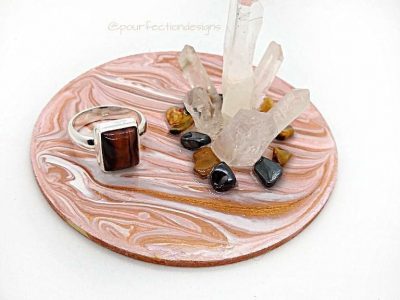 Pink, Copper Metalic Wood Pour Paint and Crystal Trinket Tray