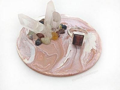 Round Pink Copper PP Resin Crystal Trinket Tray