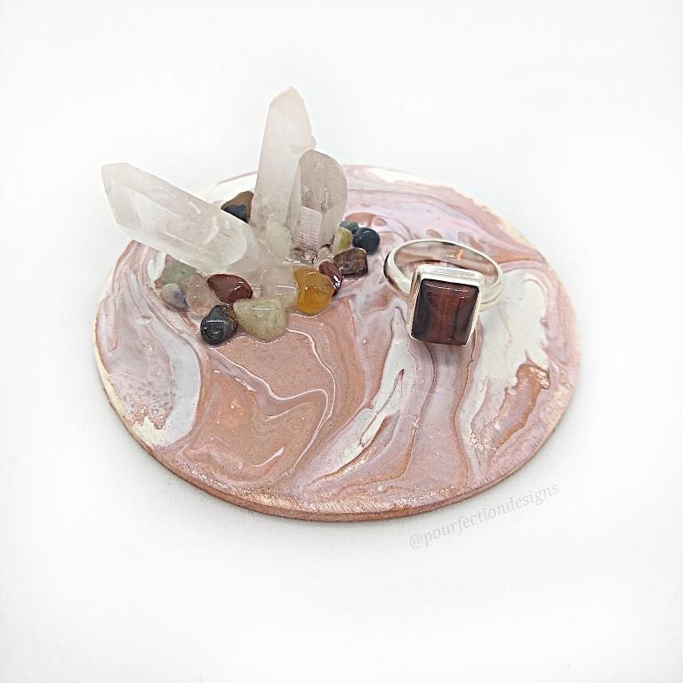 Round Pink Copper PP Resin Crystal Trinket Tray