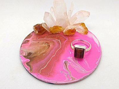 Pour Paint Wooden Round Trinket Tray Clear Quartz and Citrine