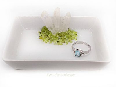 White Ceramic Crystal Trinket Dish With Peridot