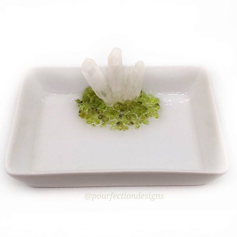 White Ceramic Crystal Trinket Dish With Peridot