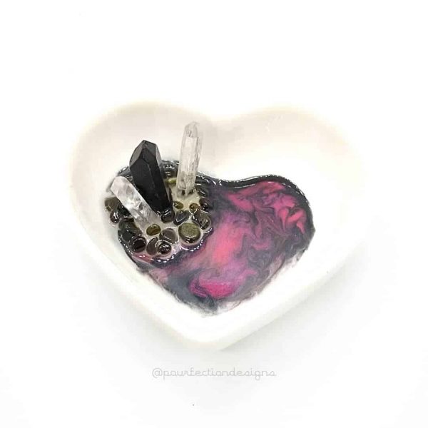 Ceramic Heart Resin Crystal Trinket Dish - Black Aura