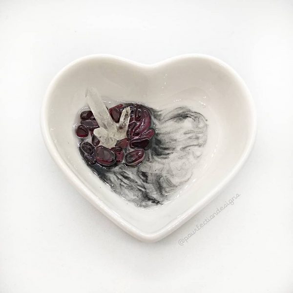 Ceramic Heart Resin Crystal Trinket Dish - Garnet