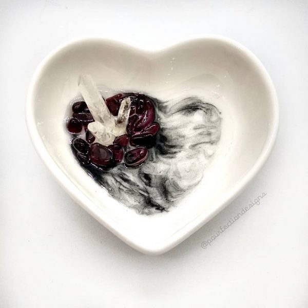 Ceramic Heart Resin Crystal Trinket Dish - Garnet