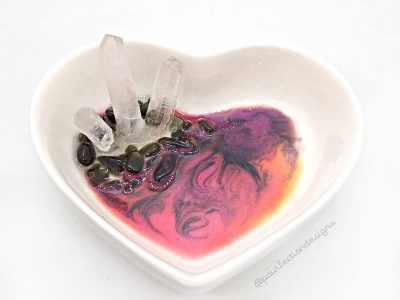 Ceramic Heart Resin Crystal Trinket Dish - Gold Sheen