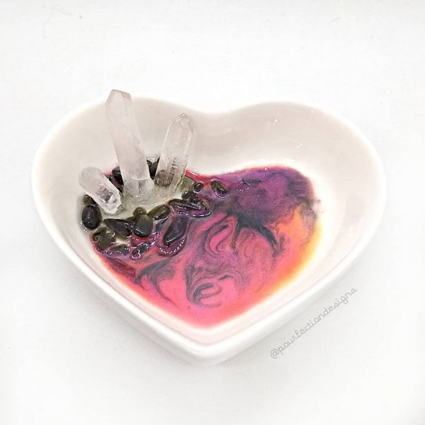 Ceramic Heart Resin Crystal Trinket Dish - Gold Sheen