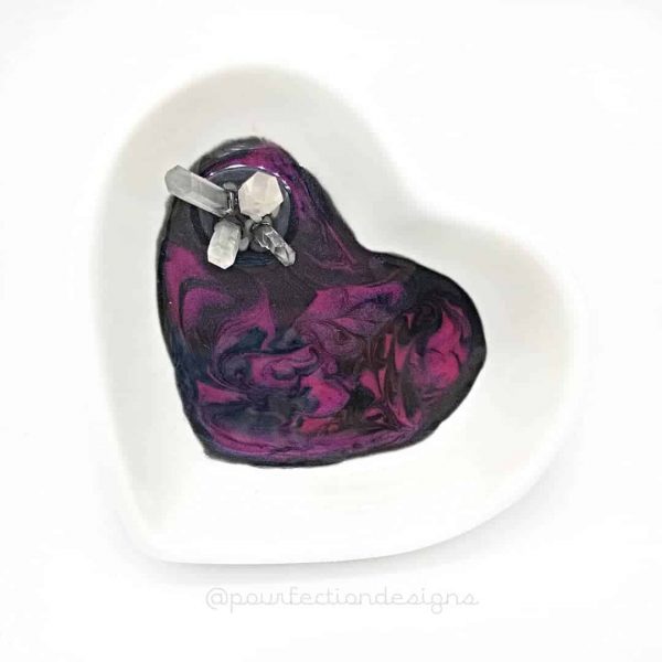 Ceramic Heart Resin Crystal Trinket Dish - Red/Black Resin