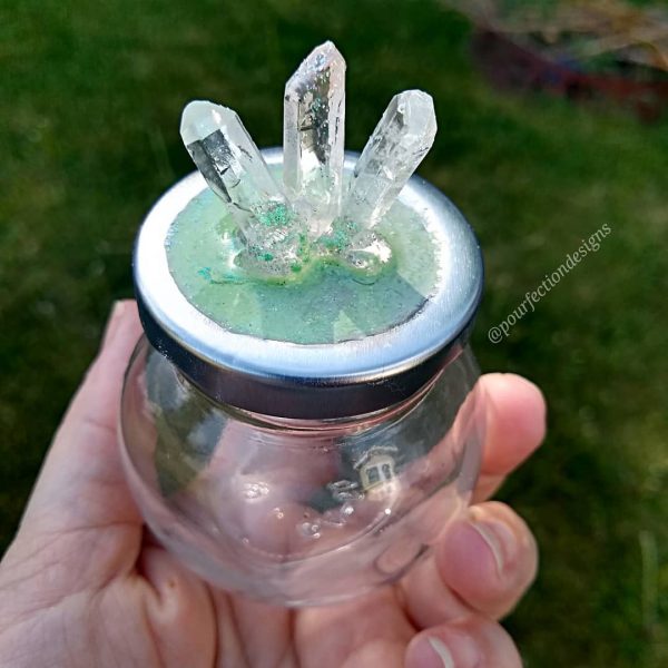 Glittery Green Glass Stash Jar With Quartz