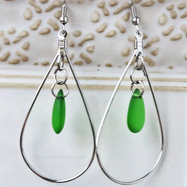 Green Sea Glass Water Drop Earrings