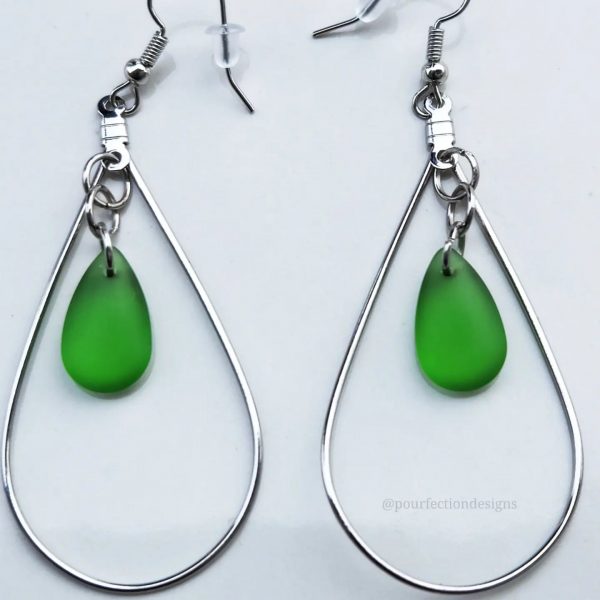 Green Sea Glass Water Drop Earrings
